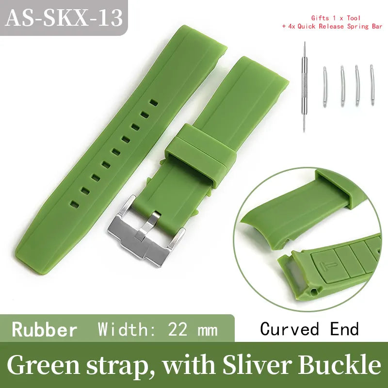 Rubber Watch Strap 22mm Curved End For Seiko SKX007