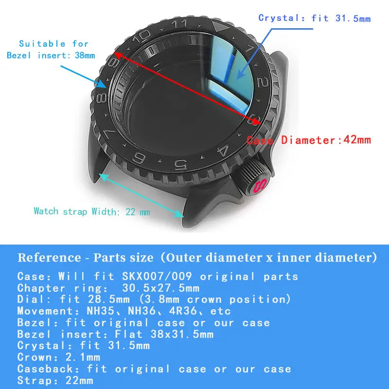 Watch Case 3.8' With Ceramic Bezel Insert Stainless Steel For SEIKO SKX007 009 20ATM Diving