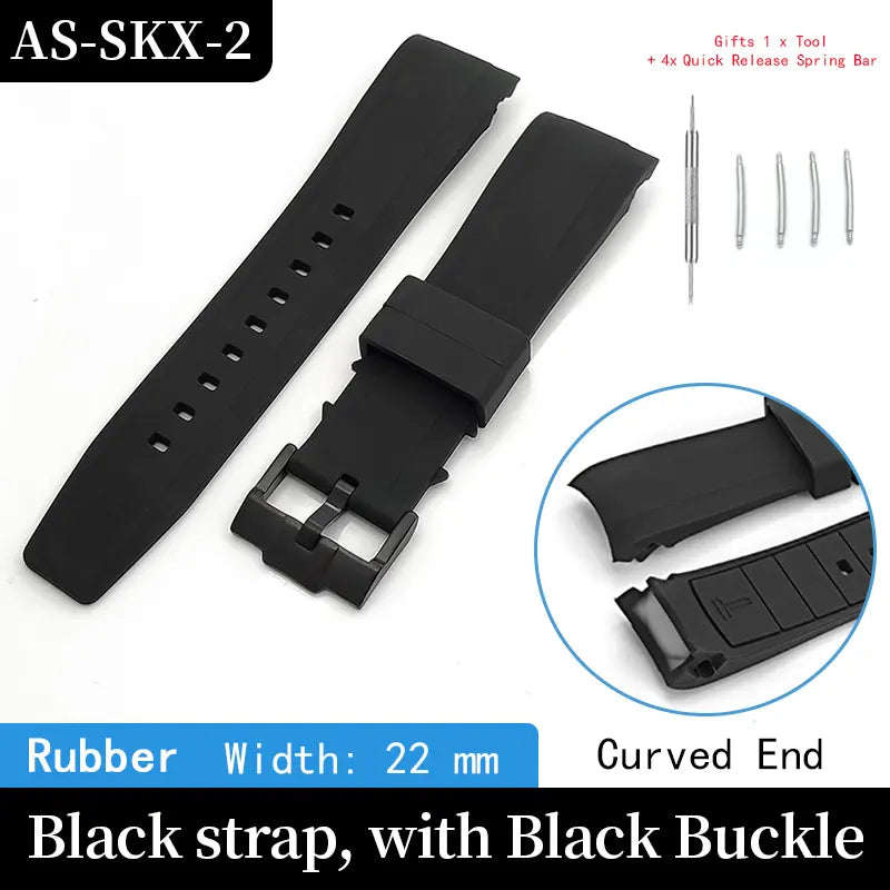 Rubber Watch Strap 22mm Curved End For Seiko SKX007