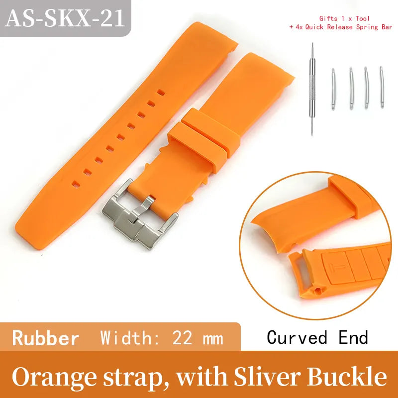 Rubber Watch Strap 22mm Curved End For Seiko SKX007