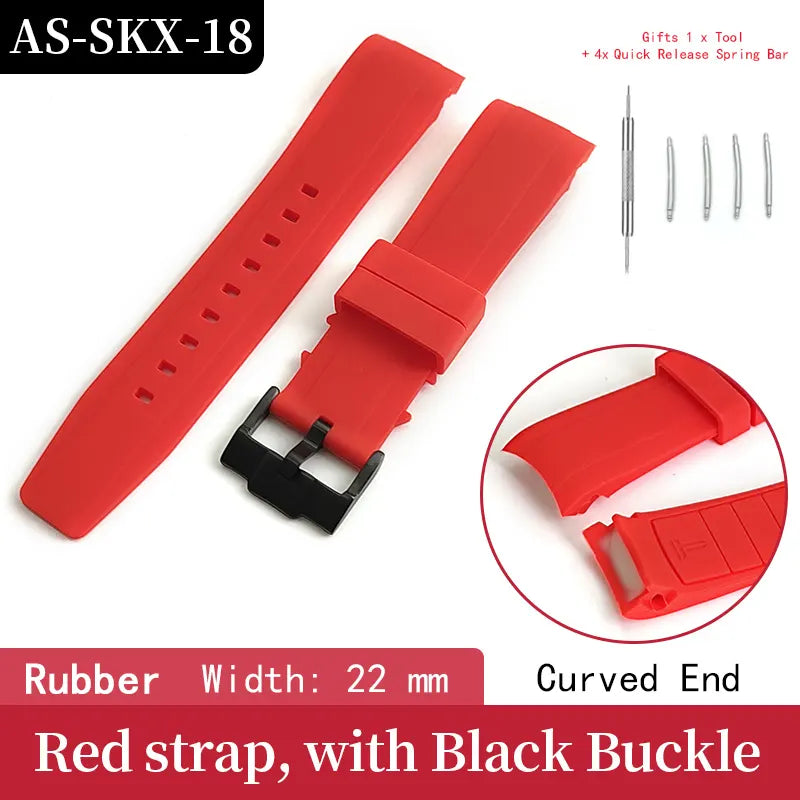 Rubber Watch Strap 22mm Curved End For Seiko SKX007