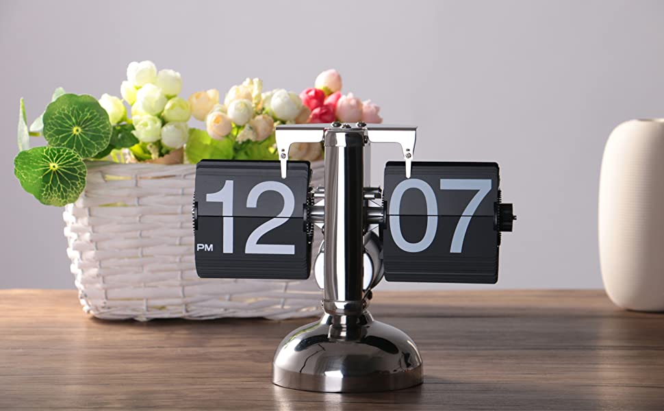 WoneNice Retro Digital Flip Down Clock - Internal Gear Operated