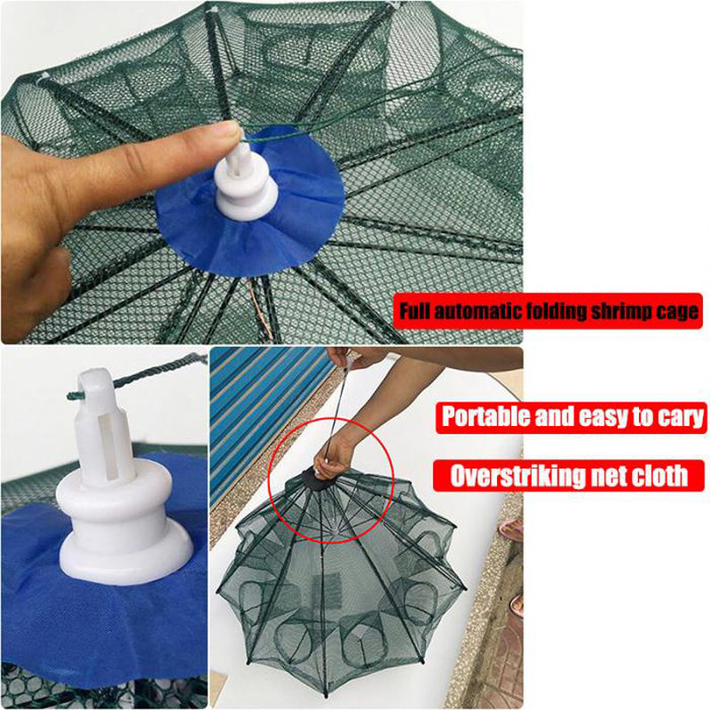 Strengthened 4-8 Holes Automatic Fishing Net Shrimp Cage Nylon Foldable Fish Trap Cast Net Cast Fold Crab trap Fishing Network