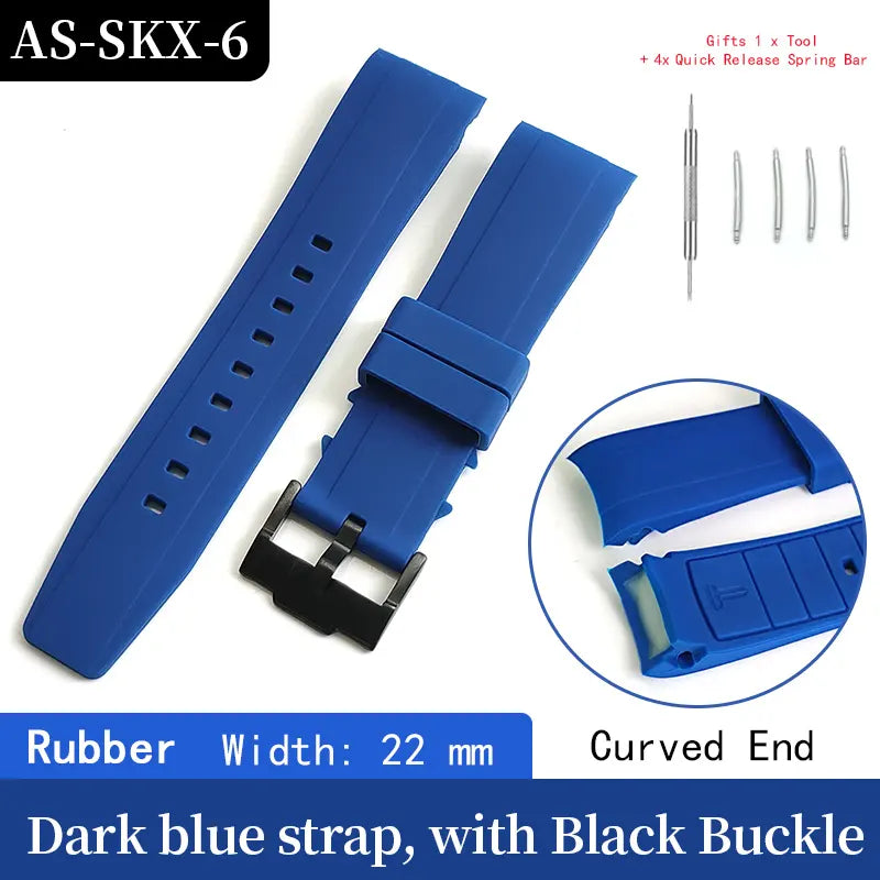 Rubber Watch Strap 22mm Curved End For Seiko SKX007