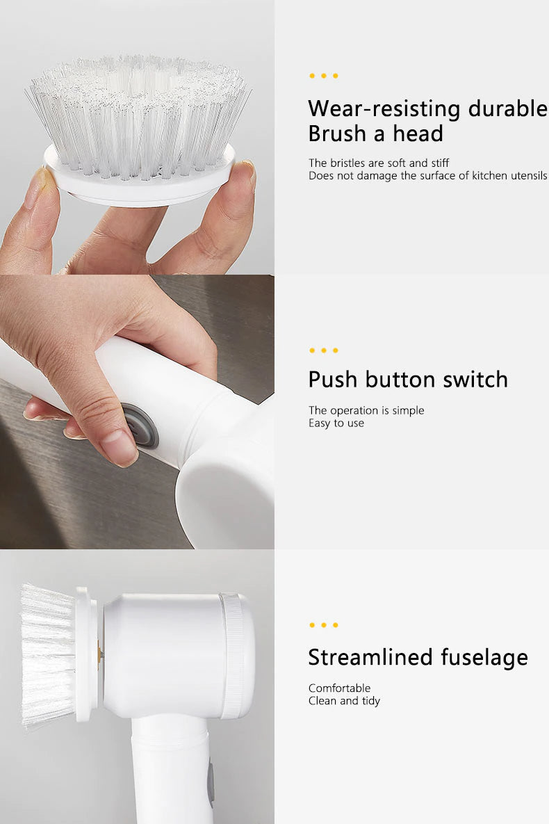 Electric Cleaning Brush Bathroom Wash Brush Kitchen Cleaning Tool USB 5-in-1 Handheld Bathtub Brush Electric Brush Cleaner Sink
