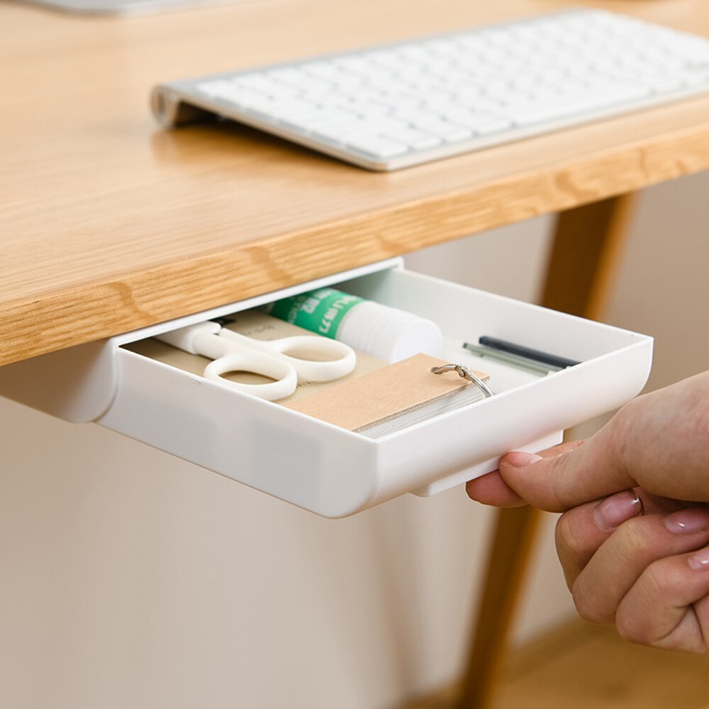 Self-Adhesive Storage Drawer Under Desk Pencil Tray Remote Control Key Mask