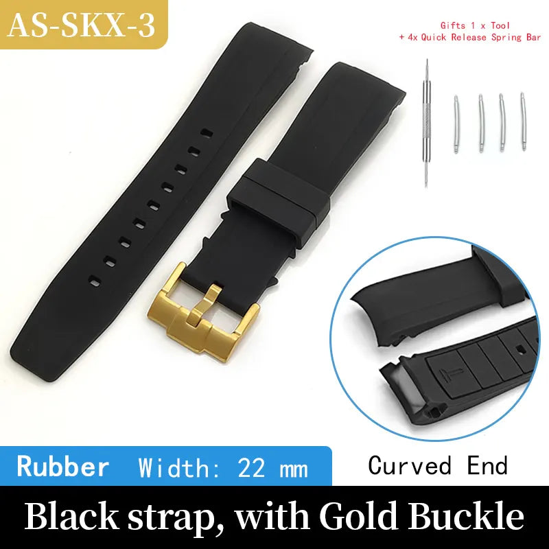 Rubber Watch Strap 22mm Curved End For Seiko SKX007
